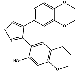 2-(4-(2,3-dihydrobenzo[b][1,4]dioxin-6-yl)-1H-pyrazol-3-yl)-4-ethyl-5-methoxyphenol 结构式