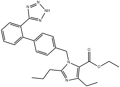 乙基 1-((2-(1H-四唑-5-基)-[1,1-二联苯]-4-基)甲基)-4-乙基-2-丙基-1H-咪唑-5-甲酸基酯 结构式