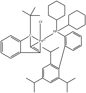 CHLORO(1-T-BUTYLINDENYL)[2-(DICYCLOHEXYLPHOSPHINO)-2',4',6'-TRI-I-PROPYL-1,1'-BIPHENYL]PALLADIUM(II) 结构式