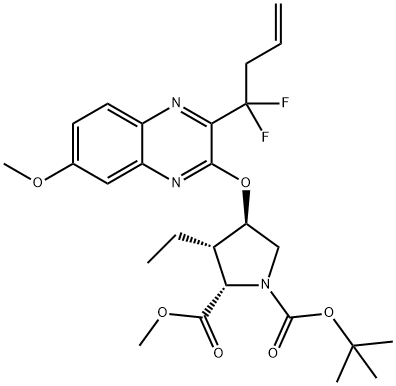 (2S,3S,4R)-1-tert-butyl 2-methyl 4-((3-(1,1-difluorobut-3-en-1-yl)-7-ethoxyquinoxalin-2-yl)oxy)-3-ethylpyrrolidine-1,2-dicarboxylate 结构式