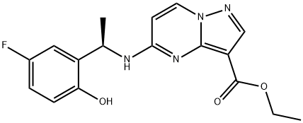 乙基 (R)-5-((1-(5-氟-2-羟基苯基)乙基)氨基)吡唑并[1,5-A]嘧啶-3-羧酸盐 结构式