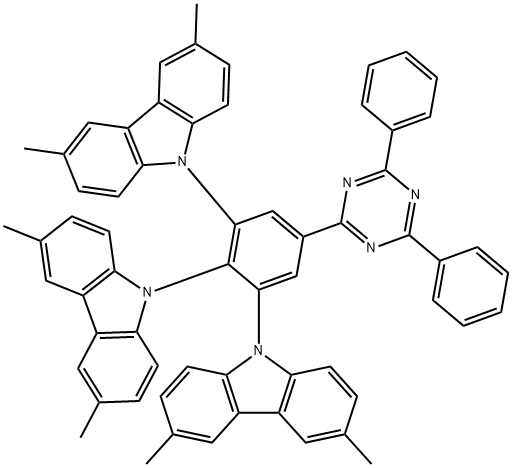 9,9',9''-(5-(4,6-diphenyl-1,3,5-triazin-2-yl)benzene-1,2,3-triyl) tris(3,6-dimethyl-9H-carbazole) 结构式