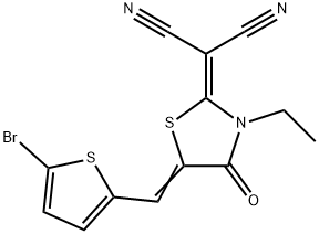 2-(5-((5-bromothiophen-2-yl)methylene)-3-ethyl-4-oxothiazolidin-2-ylidene)malononitrile 结构式
