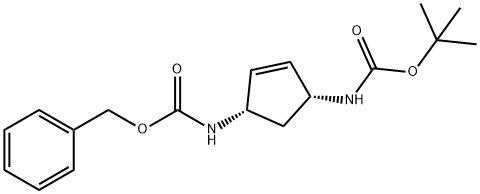 (1R,4S)-(4-苯甲基氧羰基氨基-环戊二烯-2-烯基)-氨甲酸叔-丁基酯 结构式