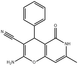 2-amino-7-methyl-5-oxo-4-phenyl-4,6-dihydropyrano[3,2-c]pyridine-3-carbonitrile 结构式