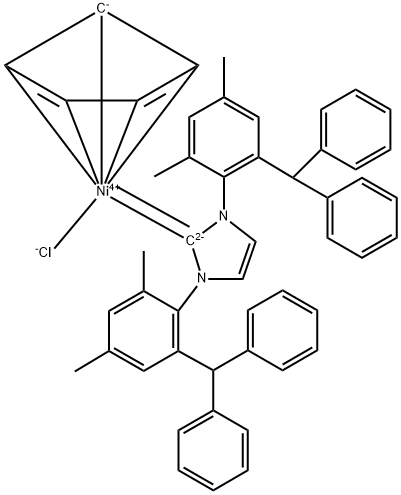 Chloro(cyclopentadienyl){1,3-bis[2-(diphenylmethyl)-4,6-dimethylphenyl]1H-imidazolium}nickel(II) 结构式