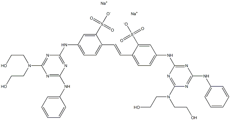 disodium:5-[[4-anilino-6-[bis(2-hydroxyethyl)amino]-1,3,5-triazin-2-yl]amino]-2-[(E)-2-[4-[[4-anilino-6-[bis(2-hydroxyethyl)amino]-1,3,5-triazin-2-yl]amino]-2-sulfonatophenyl]ethenyl]benzenesulfonate 结构式