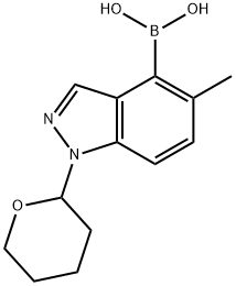 (5-甲基-1-(四氢-2H-吡喃-2-基)-1H-吲唑-4-基)硼酸 结构式