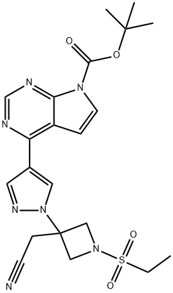 4-[1-[3-(cyanomethyl)-1-(ethylsulfonyl)-3-azetidinyl]-1H-pyrazol-4-yl]-7H-Pyrrolo[2,3-d]pyrimidine-7-carboxylic acid 1,1-dimethylethyl ester 结构式