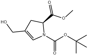 (S)-N-BOC-4-羟甲基-2,3-二氢-1H-吡咯-2-甲酸甲酯 结构式
