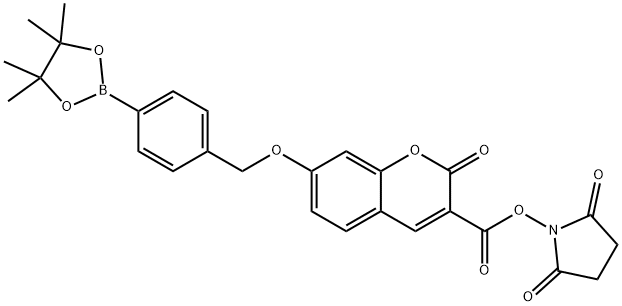 2,5-dioxopyrrolidin-1-yl 2-oxo-7-((4-(4,4,5,5-tetramethyl-1,3,2-dioxaborolan-2-yl)benzyl)oxy)-2H-chromene-3-carboxylate 结构式