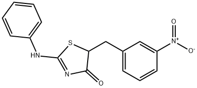 (E)-5-(3-nitrobenzyl)-2-(phenylimino)thiazolidin-4-one 结构式