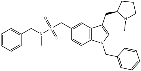 (R)-N-苯甲基-1-(1-苯甲基-3-((1-甲基吡咯烷-2-基)甲基)-1H-吲哚-5-基)-N-甲基甲磺酰胺 结构式