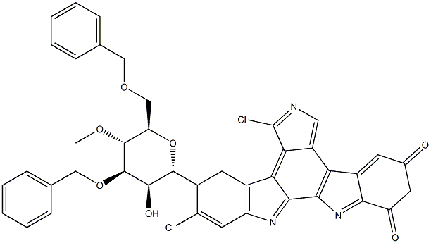 12-((2R,3R,4R,5R,6R)-4-(苄氧基)-6-((苄氧基)甲基)-3-羟基-5-甲氧基四氢-2H-吡喃-2-基)-1,11-二氯-12,13-二氢-5H-吲哚并[2,3-A]吡咯并[3,4-C]咔唑-5,7(6H)-二酮 结构式