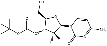 (2R,3R,5R)-5-(4-氨基-2-氧亚基嘧啶-1(2H)-基)-4,4-二氟-2-(羟甲基)四氢呋喃-3-基叔-丁基碳酸盐 结构式