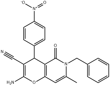 2-amino-6-benzyl-7-methyl-4-(4-nitrophenyl)-5-oxo-4H-pyrano[3,2-c]pyridine-3-carbonitrile 结构式