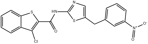 3-chloro-N-(5-(3-nitrobenzyl)thiazol-2-yl)benzo[b]thiophene-2-carboxamide 结构式