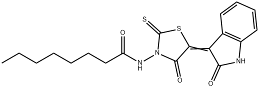 (Z)-N-(4-oxo-5-(2-oxoindolin-3-ylidene)-2-thioxothiazolidin-3-yl)octanamide 结构式