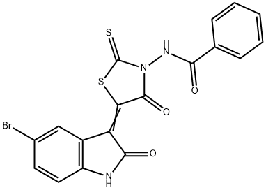 (Z)-N-(5-(5-bromo-2-oxoindolin-3-ylidene)-4-oxo-2-thioxothiazolidin-3-yl)benzamide 结构式