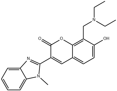 8-((diethylamino)methyl)-7-hydroxy-3-(1-methyl-1H-benzo[d]imidazol-2-yl)-2H-chromen-2-one 结构式