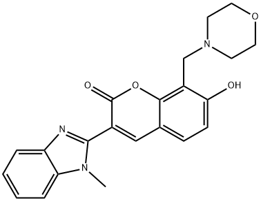 7-hydroxy-3-(1-methyl-1H-benzo[d]imidazol-2-yl)-8-(morpholinomethyl)-2H-chromen-2-one 结构式