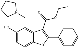 ethyl 5-hydroxy-2-phenyl-4-(pyrrolidin-1-ylmethyl)benzofuran-3-carboxylate 结构式