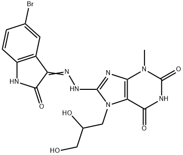 (E)-8-(2-(5-bromo-2-oxoindolin-3-ylidene)hydrazinyl)-7-(2,3-dihydroxypropyl)-3-methyl-3,7-dihydro-1H-purine-2,6-dione 结构式