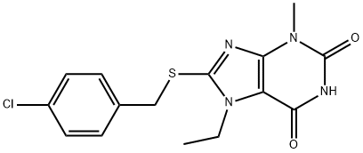 8-((4-chlorobenzyl)thio)-7-ethyl-3-methyl-3,7-dihydro-1H-purine-2,6-dione 结构式