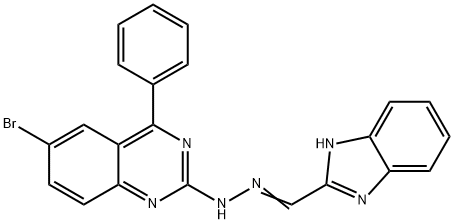 (E)-2-(2-((1H-benzo[d]imidazol-2-yl)methylene)hydrazinyl)-6-bromo-4-phenylquinazoline 结构式