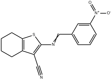 (E)-2-((3-nitrobenzylidene)amino)-4,5,6,7-tetrahydrobenzo[b]thiophene-3-carbonitrile 结构式