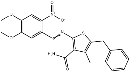 5-benzyl-2-[(4,5-dimethoxy-2-nitrobenzylidene)amino]-4-methyl-3-thiophenecarboxamide 结构式