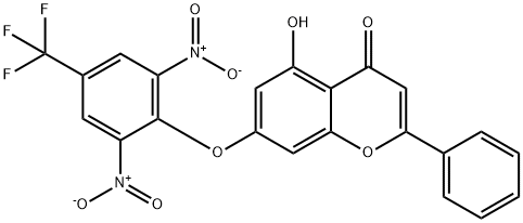 7-(2,6-dinitro-4-(trifluoromethyl)phenoxy)-5-hydroxy-2-phenyl-4H-chromen-4-one 结构式