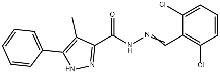 (E)-N-(2,6-dichlorobenzylidene)-4-methyl-3-phenyl-1H-pyrazole-5-carbohydrazide 结构式