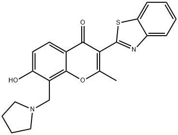 3-(benzo[d]thiazol-2-yl)-7-hydroxy-2-methyl-8-(pyrrolidin-1-ylmethyl)-4H-chromen-4-one 结构式