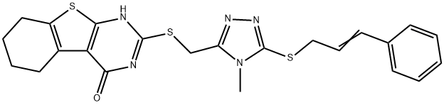 2-(((5-(cinnamylthio)-4-methyl-4H-1,2,4-triazol-3-yl)methyl)thio)-5,6,7,8-tetrahydrobenzo[4,5]thieno[2,3-d]pyrimidin-4(3H)-one 结构式