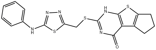 2-(((5-(phenylamino)-1,3,4-thiadiazol-2-yl)methyl)thio)-3,5,6,7-tetrahydro-4H-cyclopenta[4,5]thieno[2,3-d]pyrimidin-4-one 结构式