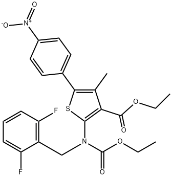 2-((2,6-二氟苄基)(乙氧羰基)氨基)-4-甲基-5-(4-硝基苯基)噻吩-3-羧酸乙酯 结构式