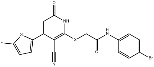 N-(4-bromophenyl)-2-((3-cyano-4-(5-methylthiophen-2-yl)-6-oxo-1,4,5,6-tetrahydropyridin-2-yl)thio)acetamide 结构式