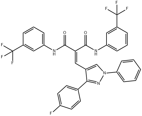2-[[3-(4-fluorophenyl)-1-phenylpyrazol-4-yl]methylidene]-N,N'-bis[3-(trifluoromethyl)phenyl]propanediamide 结构式