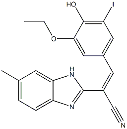 (E)-3-(3-ethoxy-4-hydroxy-5-iodophenyl)-2-(6-methyl-1H-benzo[d]imidazol-2-yl)acrylonitrile 结构式