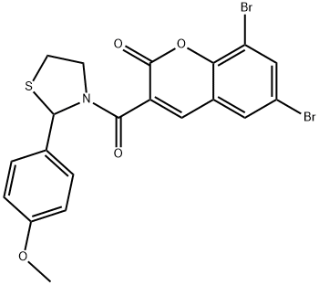 6,8-dibromo-3-(2-(4-methoxyphenyl)thiazolidine-3-carbonyl)-2H-chromen-2-one 结构式