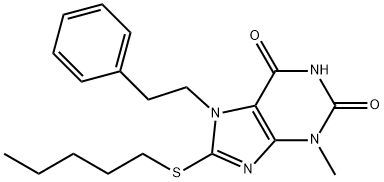 3-methyl-8-(pentylthio)-7-phenethyl-3,7-dihydro-1H-purine-2,6-dione 结构式