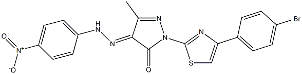 2-[4-(4-bromophenyl)-1,3-thiazol-2-yl]-5-methyl-4-[(4-nitrophenyl)hydrazono]-2,4-dihydro-3H-pyrazol-3-one 结构式