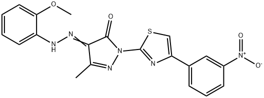 4-[(2-methoxyphenyl)hydrazono]-5-methyl-2-[4-(3-nitrophenyl)-1,3-thiazol-2-yl]-2,4-dihydro-3H-pyrazol-3-one 结构式