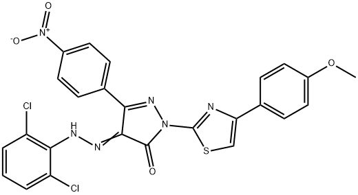 4-[(2,6-dichlorophenyl)hydrazono]-2-[4-(4-methoxyphenyl)-1,3-thiazol-2-yl]-5-(4-nitrophenyl)-2,4-dihydro-3H-pyrazol-3-one 结构式