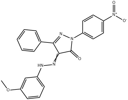 4-[(3-methoxyphenyl)hydrazono]-2-(4-nitrophenyl)-5-phenyl-2,4-dihydro-3H-pyrazol-3-one 结构式