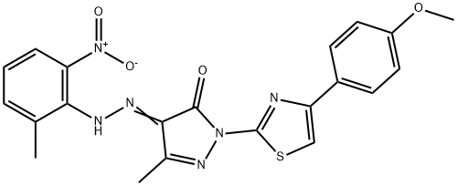 2-[4-(4-methoxyphenyl)-1,3-thiazol-2-yl]-5-methyl-4-[(2-methyl-6-nitrophenyl)hydrazono]-2,4-dihydro-3H-pyrazol-3-one 结构式