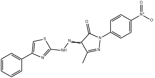 5-methyl-2-(4-nitrophenyl)-4-[(4-phenyl-1,3-thiazol-2-yl)hydrazono]-2,4-dihydro-3H-pyrazol-3-one 结构式