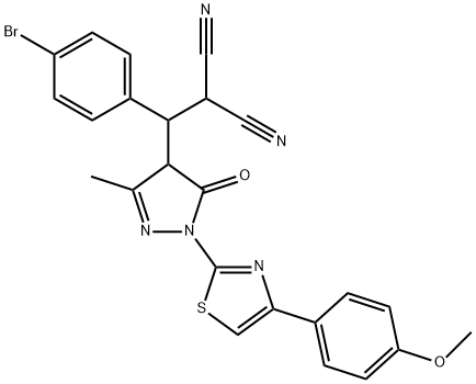 ((4-bromophenyl){1-[4-(4-methoxyphenyl)-1,3-thiazol-2-yl]-3-methyl-5-oxo-4,5-dihydro-1H-pyrazol-4-yl}methyl)malononitrile 结构式