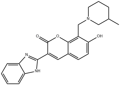 3-(1H-benzo[d]imidazol-2-yl)-7-hydroxy-8-((3-methylpiperidin-1-yl)methyl)-2H-chromen-2-one 结构式